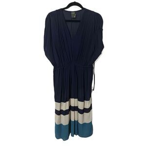 Taylor Dress Womens Size 10 Navy Blue Knee Length Cap Sleeve V-Neck Colorblock